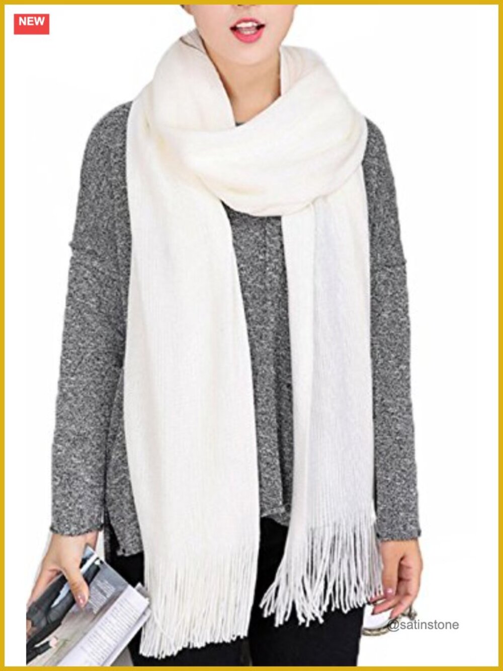 Wool Spinning Winter Scarf with Tassel - Long Warm Solid